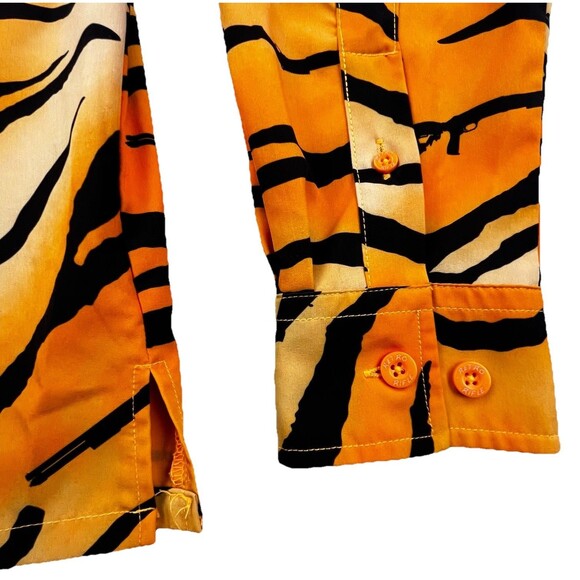 Retro Rifle Shirt Men Medium Orange Black Tiger Animal Print Hunting Safari - Picture 7 of 11